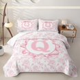 thumbnail image 1 of Feelyou Rose Letter Q Quilt King for Girls, Kawaii Bowknot King Coverlet Set for Bedroom, Pink, 3-Piece, 1 of 7