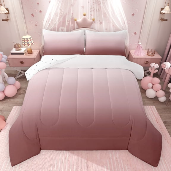 Feelyou Rosy Brown Gradient Full Size Comforter Sets for Adult, Modern Art Abstract Bedding Comforter Set, Simple Fashion Theme Reversible Bedding Sets, Breathable Home Decor, 3pcs