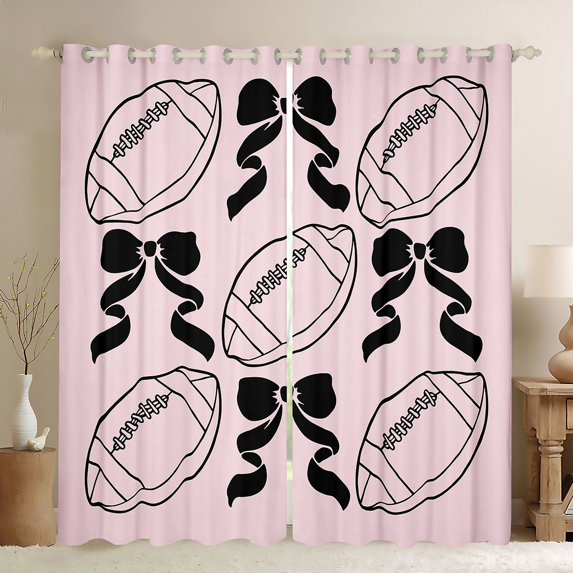 Feelyou Rugby Football Curtains Pack of 2 (42x84 Each), Pink Bowknot Curtains Blackout