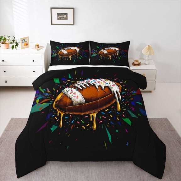 Feelyou Rugby Football Sport Queen Comforter Set, Dessert Donut Bedding Set, 3pcs