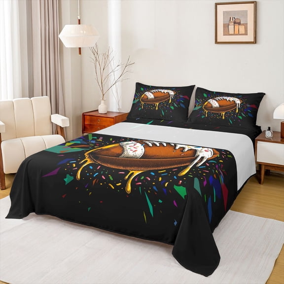 Feelyou Rugby Football Sport Twin Sheet Sets, Dessert Donut Bedding, 3-Piece