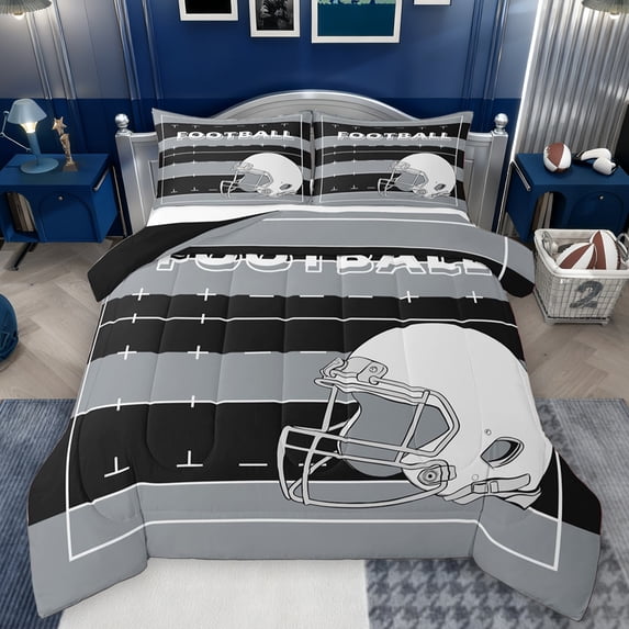 Feelyou Rugby Sport Player Bedding Comforter Set for Teens, Grey Black Cartoon Twin Comforter Sets, Football Soccer Theme Reversible Bedding Set, Lightweight Room Decor, 2 Pieces