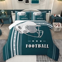 Feelyou Rugby Sport Player Bedding Comforter Set for Teens, Teal Grey Cartoon Twin Comforter Sets, Football Soccer Theme Reversible Bedding Set, Luxury Bedroom Decor, 2-Piece