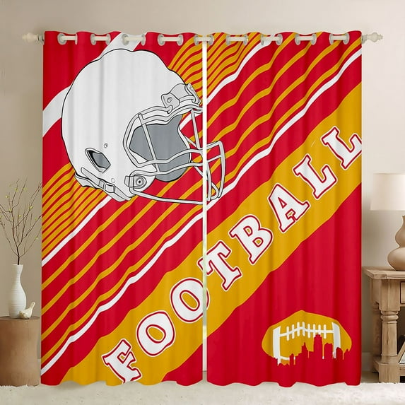 Feelyou Rugby Sport Player Curtains Pack of 2 (42x84 Each) for Teens, Red Gold Cartoon Curtains Blackout, Football Soccer Theme Bedroom Curtains, Curtains and Drapes Decor