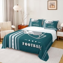 Feelyou Rugby Sport Player Twin Sheet Sets for Teens, Teal Grey Cartoon Twin Fitted Sheet, Football Soccer Theme Flat Sheet, Luxury Bedroom Decor, 3-Piece