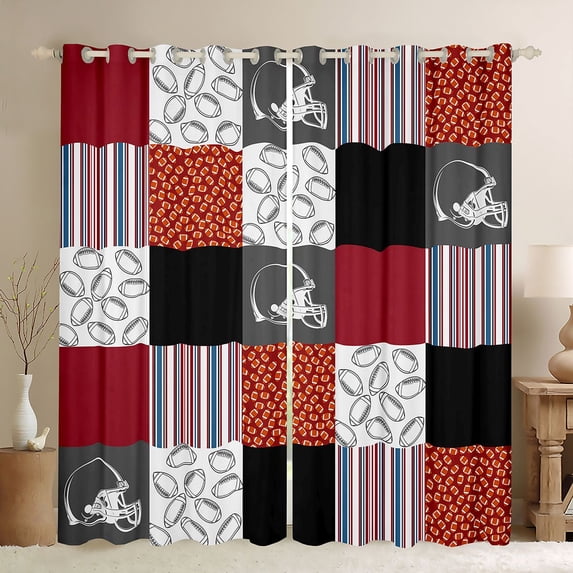 Feelyou Rugby Sports Blackout Curtains Set of 2 (52x84 Each), Patchwork Window Curtains
