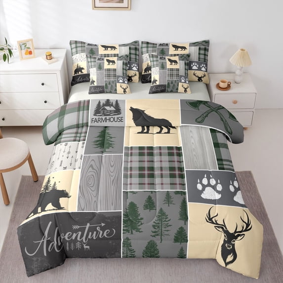 Feelyou Rustic Adventure Bedding Comforter Set 7-Piece, Deer Bear Full Bedding Set