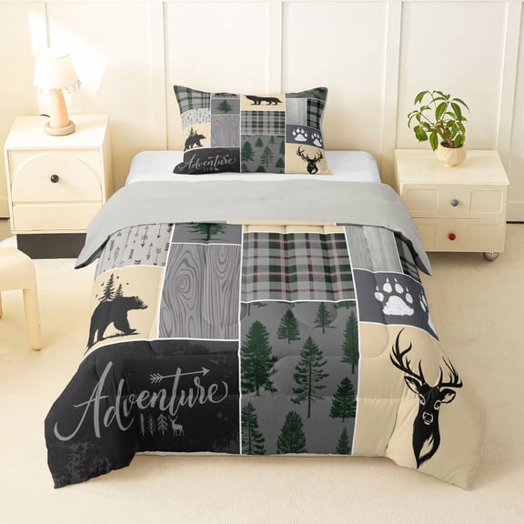 Feelyou Rustic Adventure Twin Comforter Sets, Deer Bear Bedding Set, 2pcs