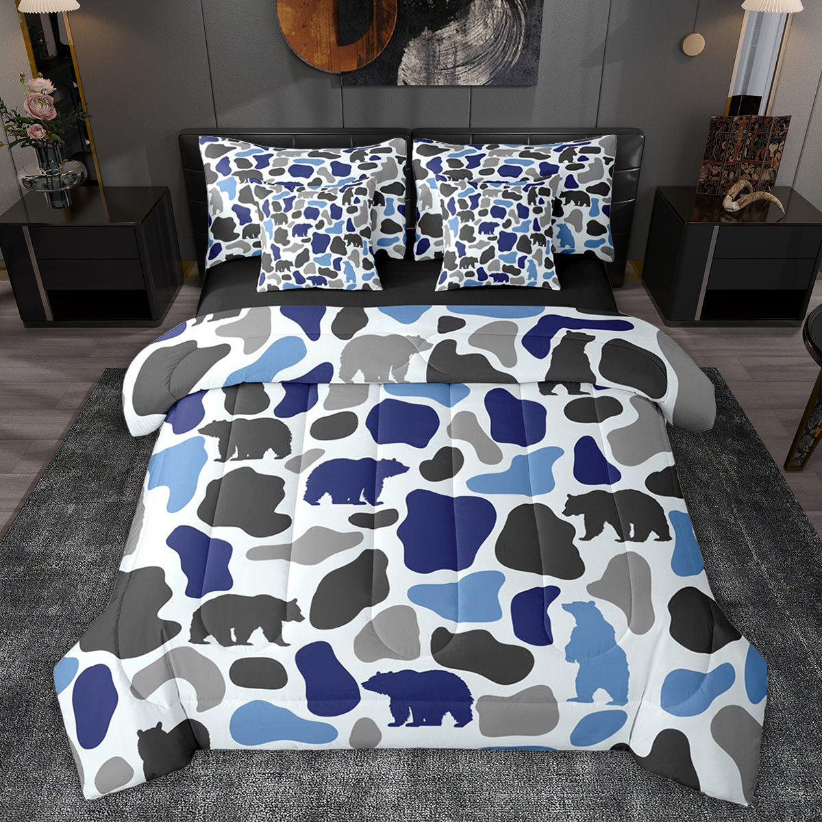 Feelyou Rustic Bear Animal Bedding Comforter Set 7pcs, Blue Camo Queen ...