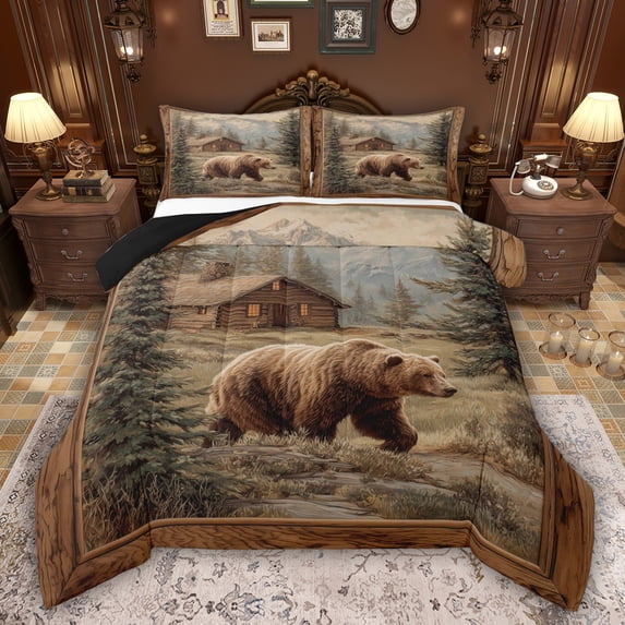 Feelyou Rustic Bear Animal Twin Comforter Sets, Tribal Western Cabin Bedding Set, 2pcs
