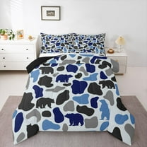 Feelyou Rustic Bear Animal Twin Comforter Sets, Vintage Blue Camo Bedding Set, 2-Piece