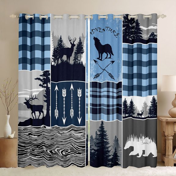 Feelyou Rustic Bear Black Out Curtains, Blue Buffalo Curtains Pack of 2 (42x63 Each)
