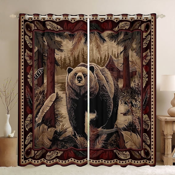 Feelyou Rustic Bear Black Out Curtains, Western Boho Curtains Pack of 2 (42x63 Each)
