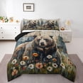 thumbnail image 1 of Feelyou Rustic Bear Boy Queen Comforter Set, Vibrant Groovy Floral Bedding Set, 3pcs, 1 of 8