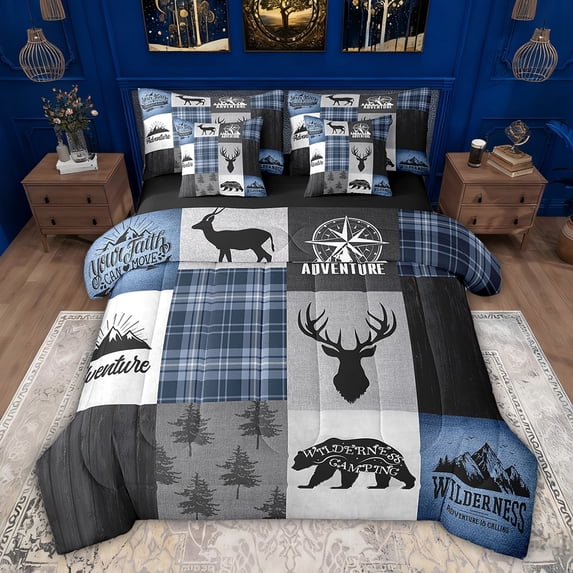 Feelyou Rustic Bear Print Bedding Comforter Set 7pcs, Farmhouse Woodland Wildlife King Bedding Sets, Countryside Tree Reversible Bed Sheets, Luxury Bedroom Decor