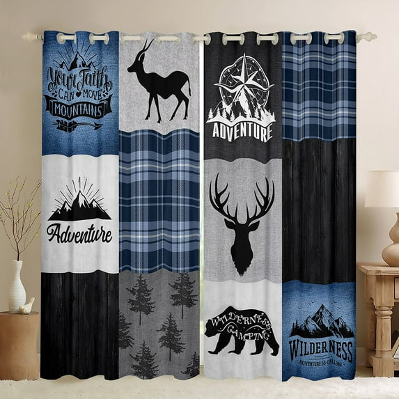 Feelyou Rustic Bear Print Black Out Curtains, Farmhouse Woodland Wildlife Curtains Pack of 2 (42x63 Each), Countryside Tree Bedroom Curtains, Blackout Curtains Bedroom Decor