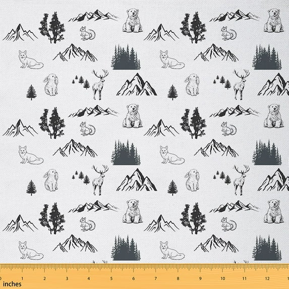 Feelyou Rustic Bear Rabbit Fabric by the Yard 1 Yard, Jungle Animal Sewing Fabric, Child Plant Botanical Home Decor Fabric by the Yard, Breathable Home Decor