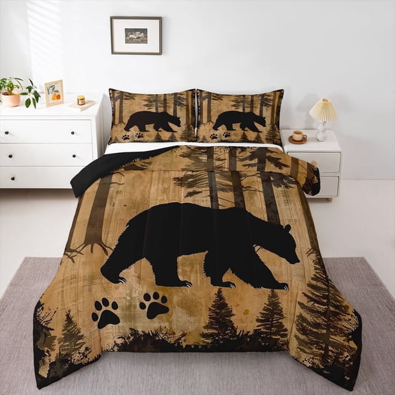 Feelyou Rustic Bear Teen Twin Comforter Sets, Western Lodge Cabin Bedding Set, 2pcs