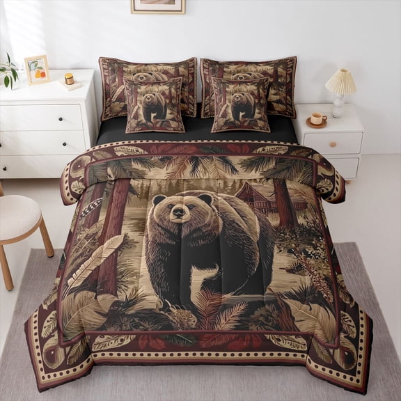 Feelyou Rustic Bear Twin Bedding Sets 7pcs, Western Boho Bedding Comforter Set
