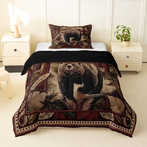 Feelyou Rustic Bear Twin Comforter Sets, Western Boho Bedding Set, 2-Piece
