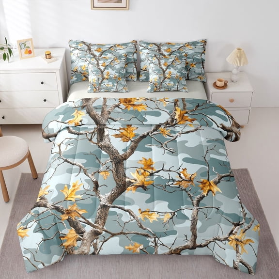 Feelyou Rustic Branches Bedding Comforter Set 7-Piece, Camouflage Full Bedding Set