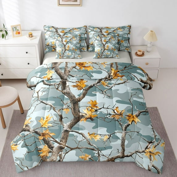 Feelyou Rustic Branches Bedding Comforter Set 7pcs, Camouflage King Bedding Sets
