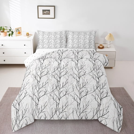 Feelyou Rustic Branches Kids Full Size Comforter Sets, Cartoon Plant Botanical Bedding Comforter Set, Simple Fashion Abstract Reversible Bedding Sets, Luxury Bedroom Decor, 3 Pieces