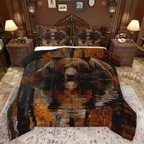 Feelyou Rustic Brown Bear Bedding Comforter Set, Wooden Wildlife Twin Comforter Sets, Countryside Animal Reversible Bedding Set, Ultra Soft Bedroom Decor, 2pcs