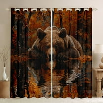 Feelyou Rustic Brown Bear Black Out Curtains, Wooden Wildlife Curtains Pack of 2 (42x63 Each), Countryside Animal Bedroom Curtains, Living Room Curtains Decor