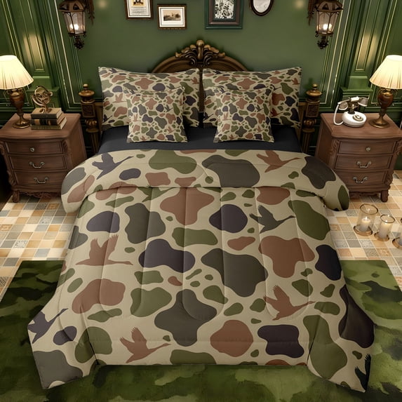 Feelyou Rustic Camouflage Twin Bedding Sets 7pcs, Wildlife Duck Animal Comforter Set