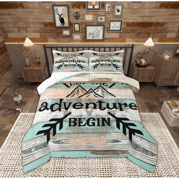 Feelyou Rustic Camping Car Bedding Comforter Set for Teen, Rustic Hunting Fishing Twin Comforter Sets, Jungle Adventure Reversible Bedding Set, Super Cozy Room Decor, 2-Piece