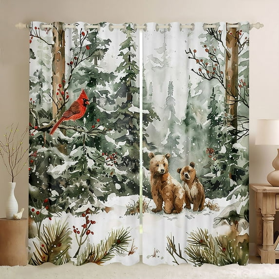 Feelyou Rustic Cea Wildlife Curtains Pack of 2 (42x84 Each), Winter Christmas Tree Curtains Blackout, Watercolor Art Bedroom Curtains, Curtains and Drapes Room Decor