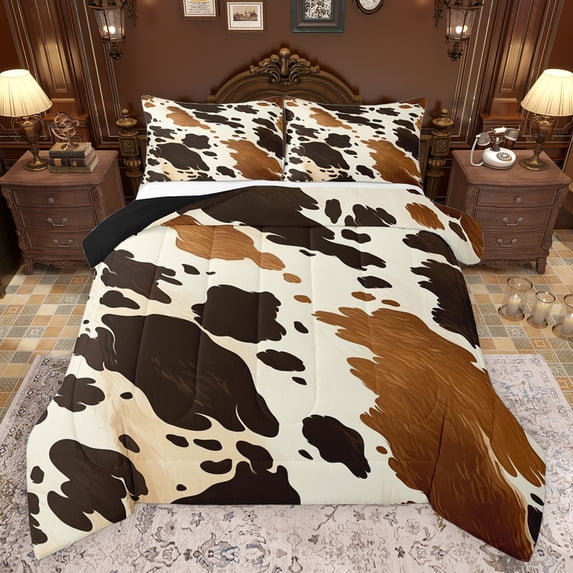 Feelyou Rustic Cow Print Full Size Comforter Sets, Farmhouse Highland Bull Bedding Comforter Set, Teens Kids Boys Girls Reversible Bedding Sets, Super Cozy Room Decor, 3pcs