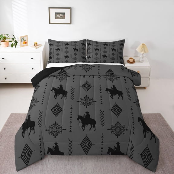Feelyou Rustic Cowgirl Teens Twin Comforter Sets, Damask Aztec Triangle Bedding Set, 2pcs