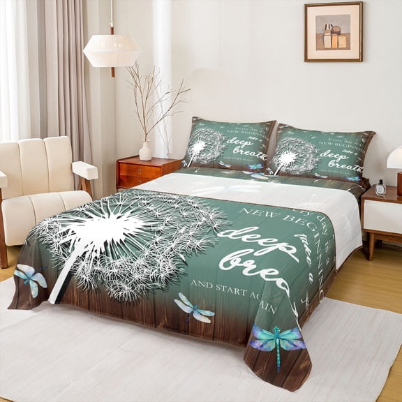 Feelyou Rustic Dandelion Plant Full Size Sheets, Farmhouse Lodge Cabin Bed Sheets, Western Countryside Sheet Sets, Microfiber Bedroom Decor, 4-Piece
