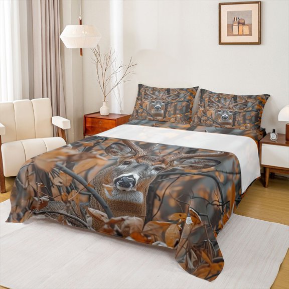 Feelyou Rustic Deer Animal Twin Sheet Sets, Countryside Theme Bedding, 3-Piece
