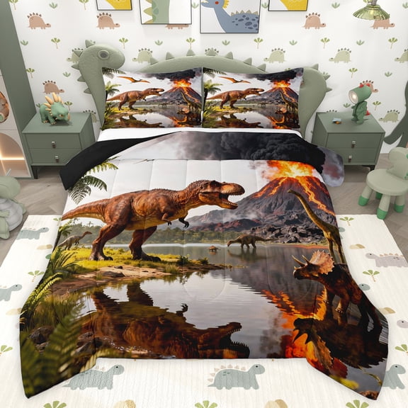 Feelyou Rustic Dinosaur Kids Twin Comforter Sets, Animal Bedding Set, 2-Piece