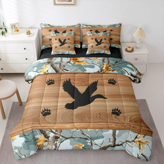 Feelyou Rustic Duck Bedding Comforter Set 7 Pieces, Branches Queen Bedding Sets