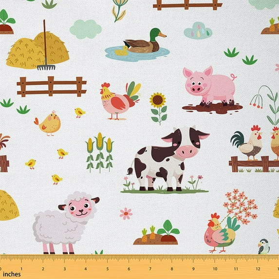 Feelyou Rustic Farm Cow Fabric by the Yard 5 Yards, Kawaii Sheep Sewing Fabric, Farmhouse Countryside Home Decor Fabric by the Yard, Ultra Soft Home Decor