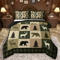 thumbnail image 1 of Feelyou Rustic Farmhouse Bear Full Size Comforter Sets, Reindeer Moose Wildlife Bedding Comforter Set, Olive Drab Square Plaid Reversible Bedding Sets, Breathable Home Decor, 3-Piece, 1 of 8