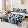 thumbnail image 1 of Feelyou Rustic Farmhouse Bear Queen Sheet Sets, Reindeer Moose Wildlife Flat Sheet, Grey Blue Square Plaid Queen Fitted Sheet, Microfiber Bedroom Decor, 4-Piece, 1 of 7