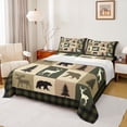 thumbnail image 1 of Feelyou Rustic Farmhouse Bear Queen Sheet Sets, Reindeer Moose Wildlife Flat Sheet, Olive Drab Square Plaid Queen Fitted Sheet, Breathable Home Decor, 4-Piece, 1 of 7