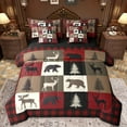 thumbnail image 1 of Feelyou Rustic Farmhouse Bear Twin Bedding Sets 7-Piece, Reindeer Moose Wildlife Bedding Comforter Set, Black Red Square Plaid Reversible Sheet Sets, Luxury Bedroom Decor, 1 of 8