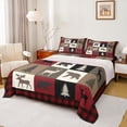thumbnail image 1 of Feelyou Rustic Farmhouse Bear Twin Sheet Sets, Reindeer Moose Wildlife Twin Fitted Sheet, Black Red Square Plaid Flat Sheet, Luxury Bedroom Decor, 3-Piece, 1 of 8