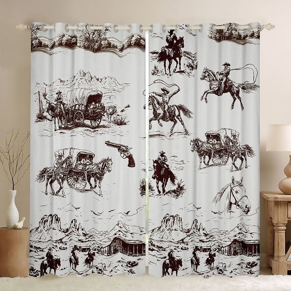 Feelyou Rustic Farmhouse Blackout Curtains Set of 2 (52x84 Each), Hippie Cowgirl Cowboy Window Curtains, Vintage Western Cabin Curtains and Drapes, Black Out Curtains Decor