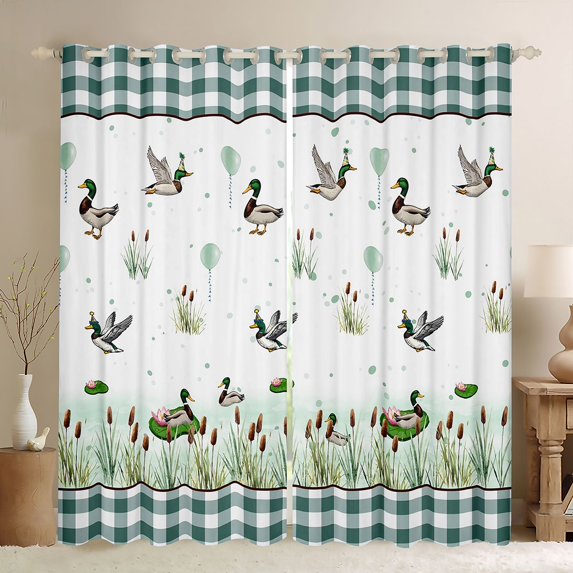 Feelyou Rustic Farmhouse Duck Blackout Curtains Set of 2 (52x84 Each), Cartoon Wildlife Window Curtains, Green Retro Plaid Curtains and Drapes, Curtains and Drapes Home Decor