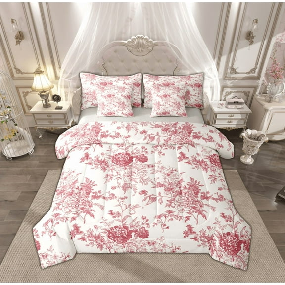 Feelyou Rustic Farmhouse Floral Bedding Comforter Set 7-Piece, Retro French Style King Bedding Sets, Romantic Garden Flower Reversible Bed Sheets, Luxury Bedroom Decor