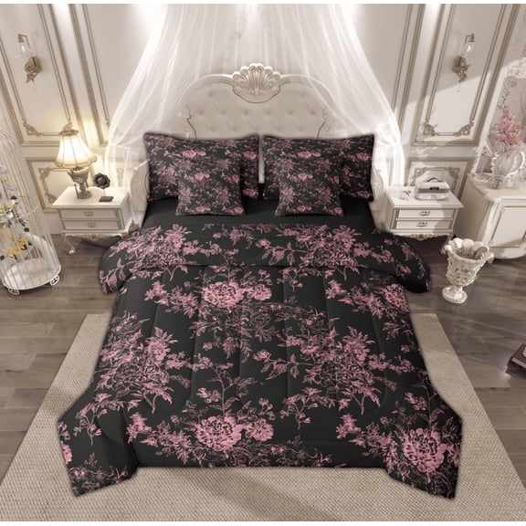 Feelyou Rustic Farmhouse Floral Bedding Comforter Set 7-Piece, Retro French Style King Bedding Sets, Romantic Garden Flower Reversible Bed Sheets, Microfiber Bedroom Decor