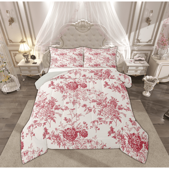 Feelyou Rustic Farmhouse Floral Bedding Comforter Set, Retro French Style Twin Comforter Sets, Romantic Garden Flower Reversible Bedding Set, Luxury Bedroom Decor, 2 Pieces