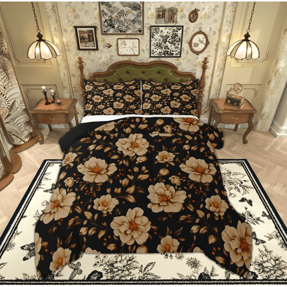 Feelyou Rustic Farmhouse Floral Full Size Comforter Sets, Retro French Style Bedding Comforter Set, Romantic Garden Flower Reversible Bedding Sets, Luxury Bedroom Decor, 3 Pieces